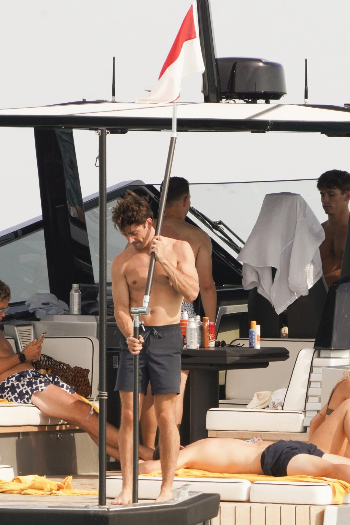 Charles Leclerc and friends aboard a boat in Saint-Tropez