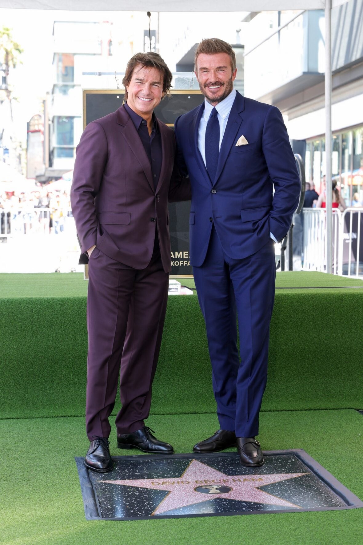 David Beckham poses with Tom Cruise at his star ceremony on the walk of fame