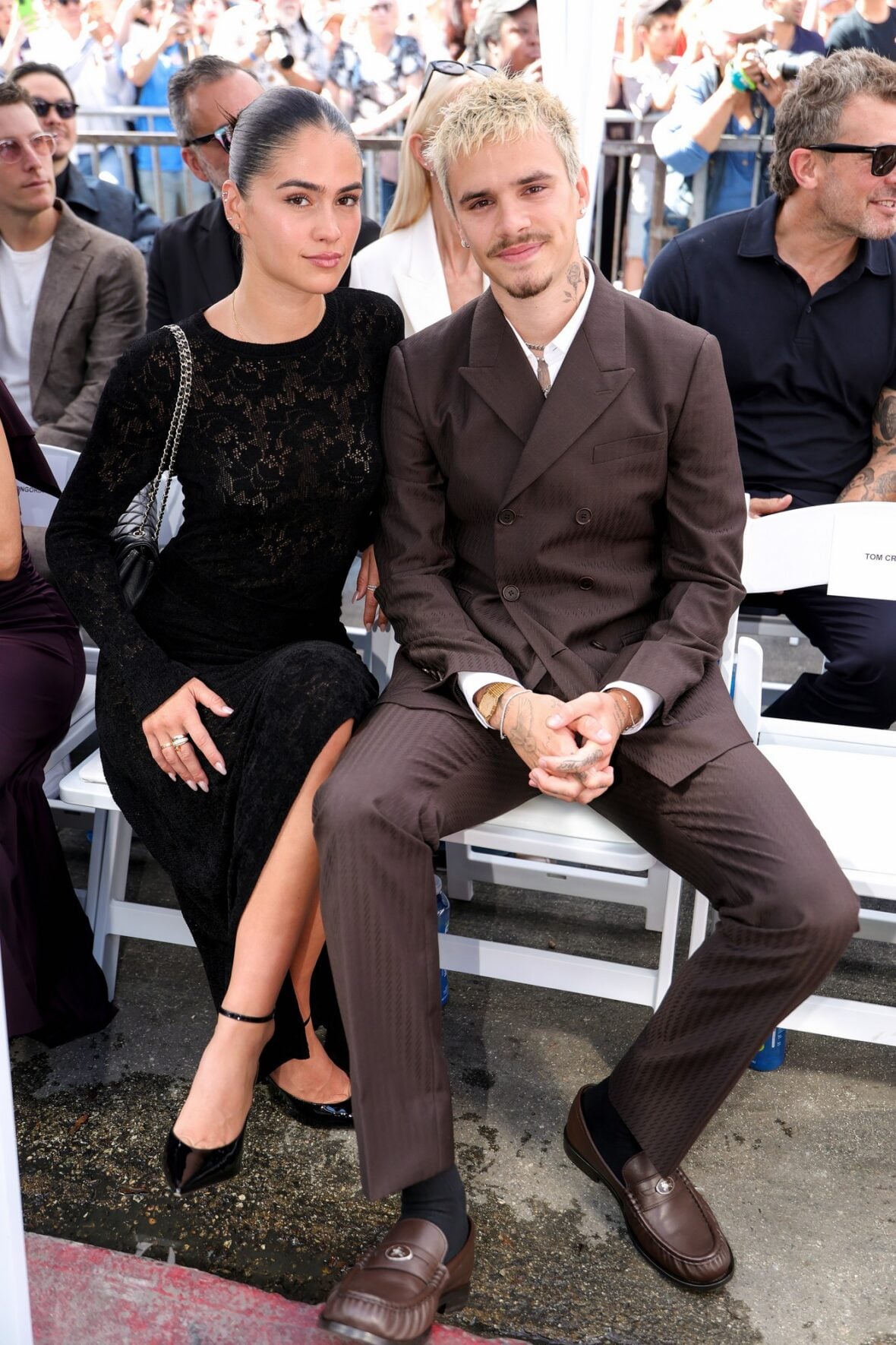 Romeo Beckham and Kim Turnball at David Beckham's star ceremony