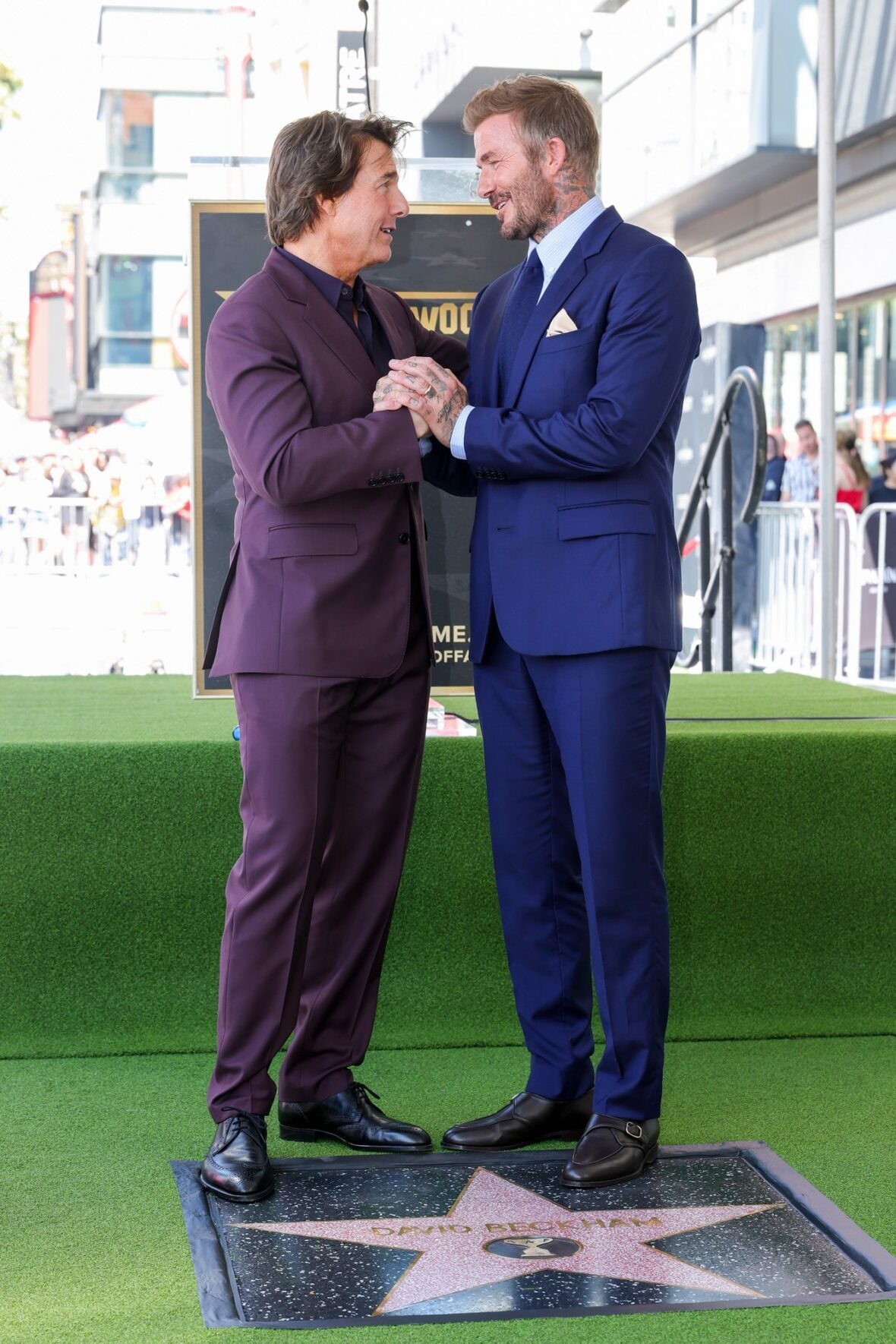 David Beckham poses with Tom Cruise at his star ceremony on the walk of fame