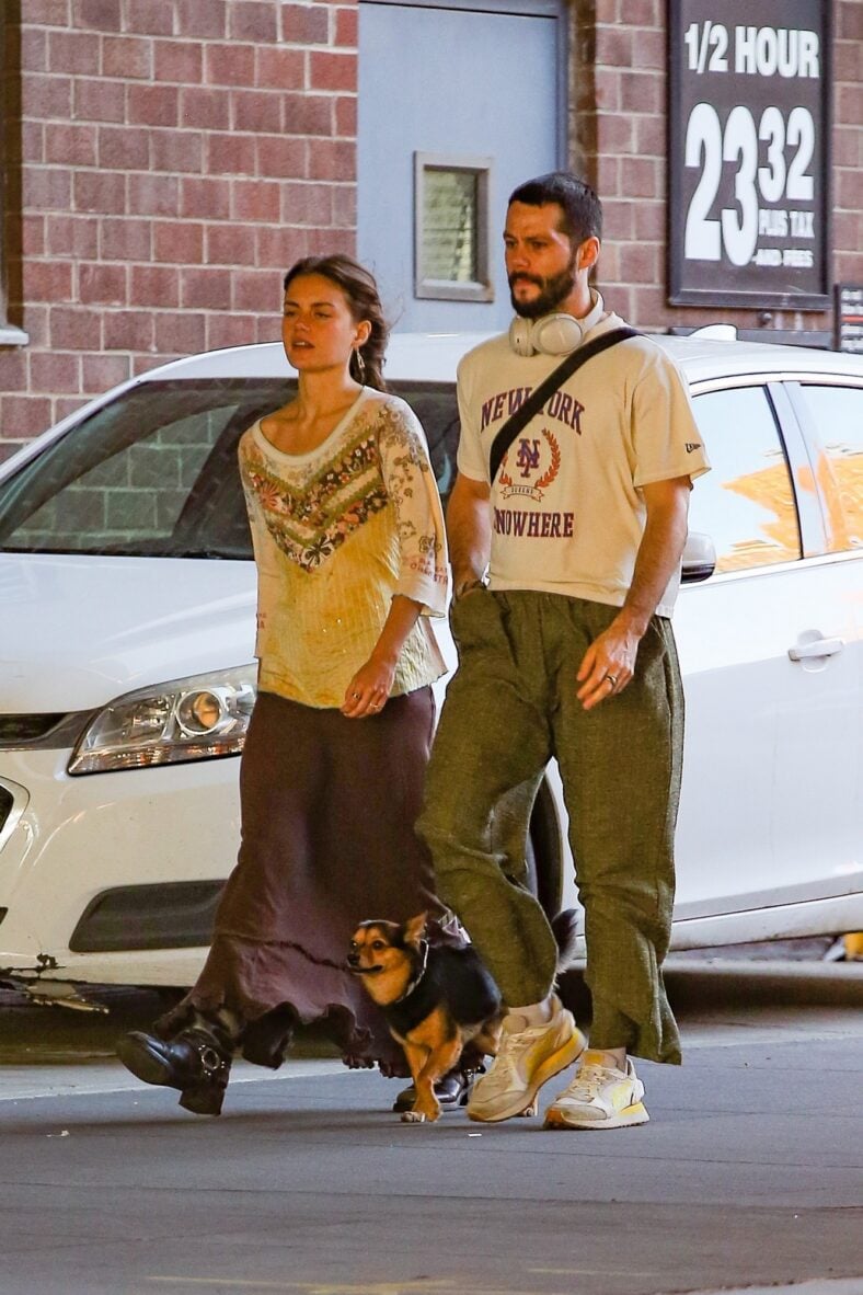 Dylan O'Brien walks alongside Rachael Lange