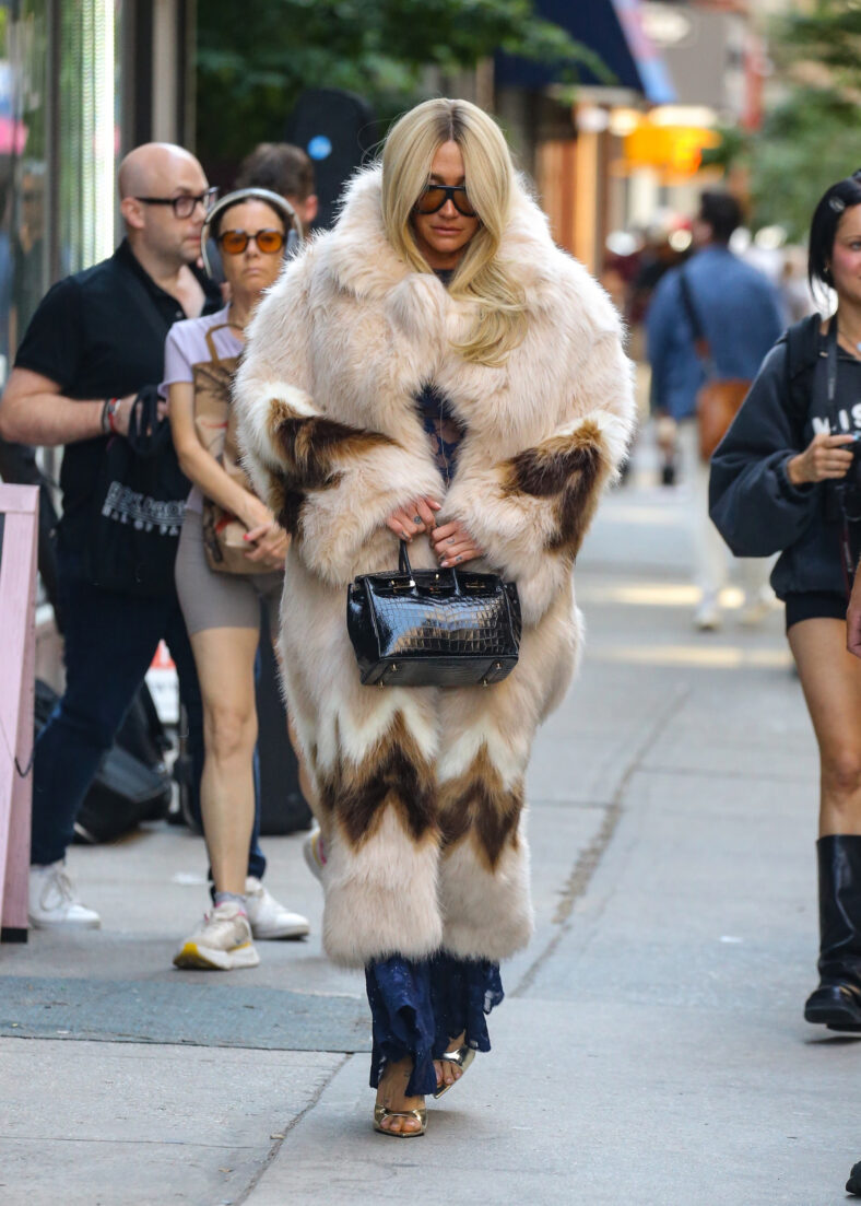 Kesha steps out in a fur coat with a Birkin bag in New York City