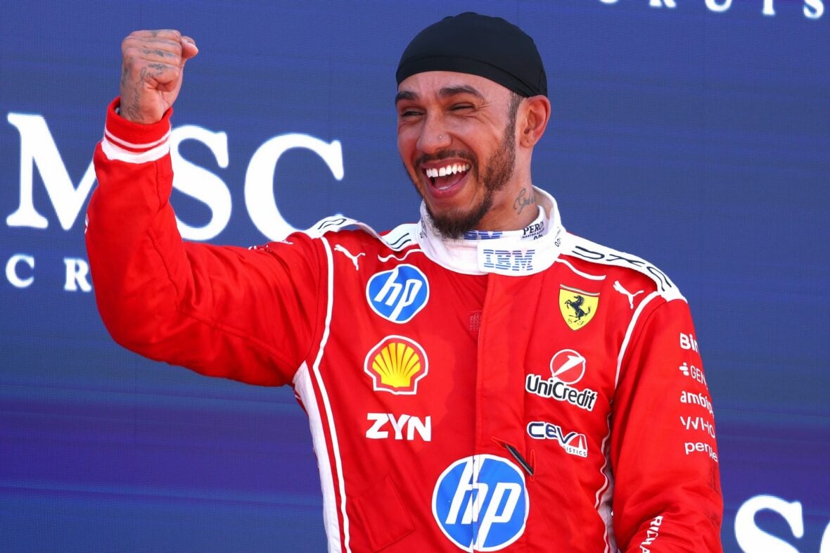 Lewis Hamilton celebrates winning Barcelona-Catalunya grand prix