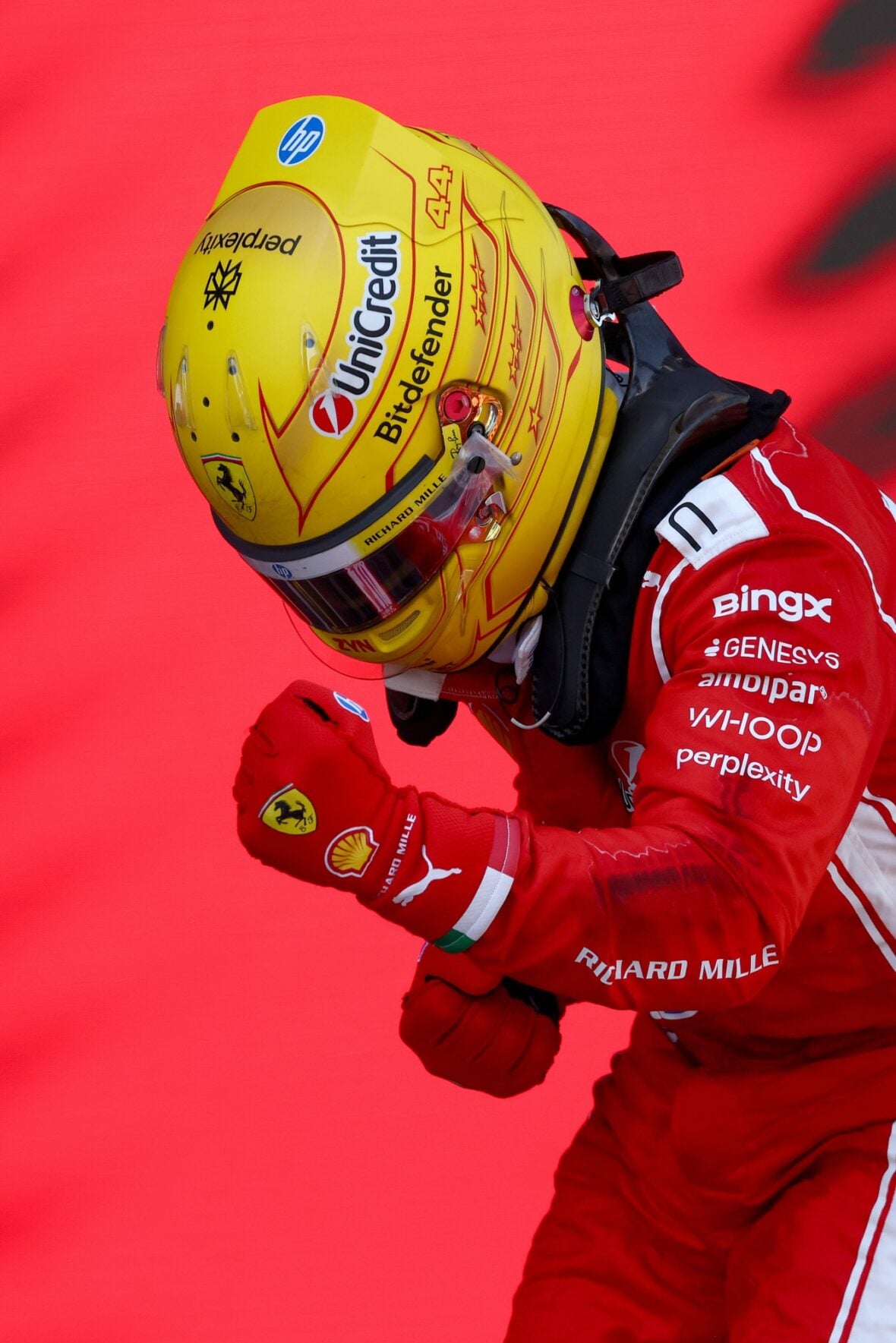 Lewis Hamilton celebrates winning Barcelona-Catalunya grand prix