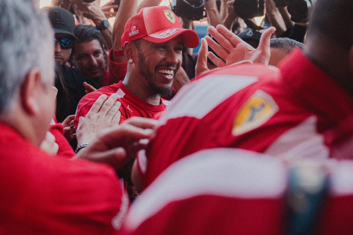 Lewis Hamilton celebrates winning Barcelona-Catalunya grand prix