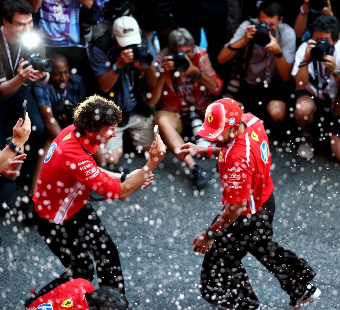 Lewis Hamilton celebrates winning Barcelona-Catalunya grand prix