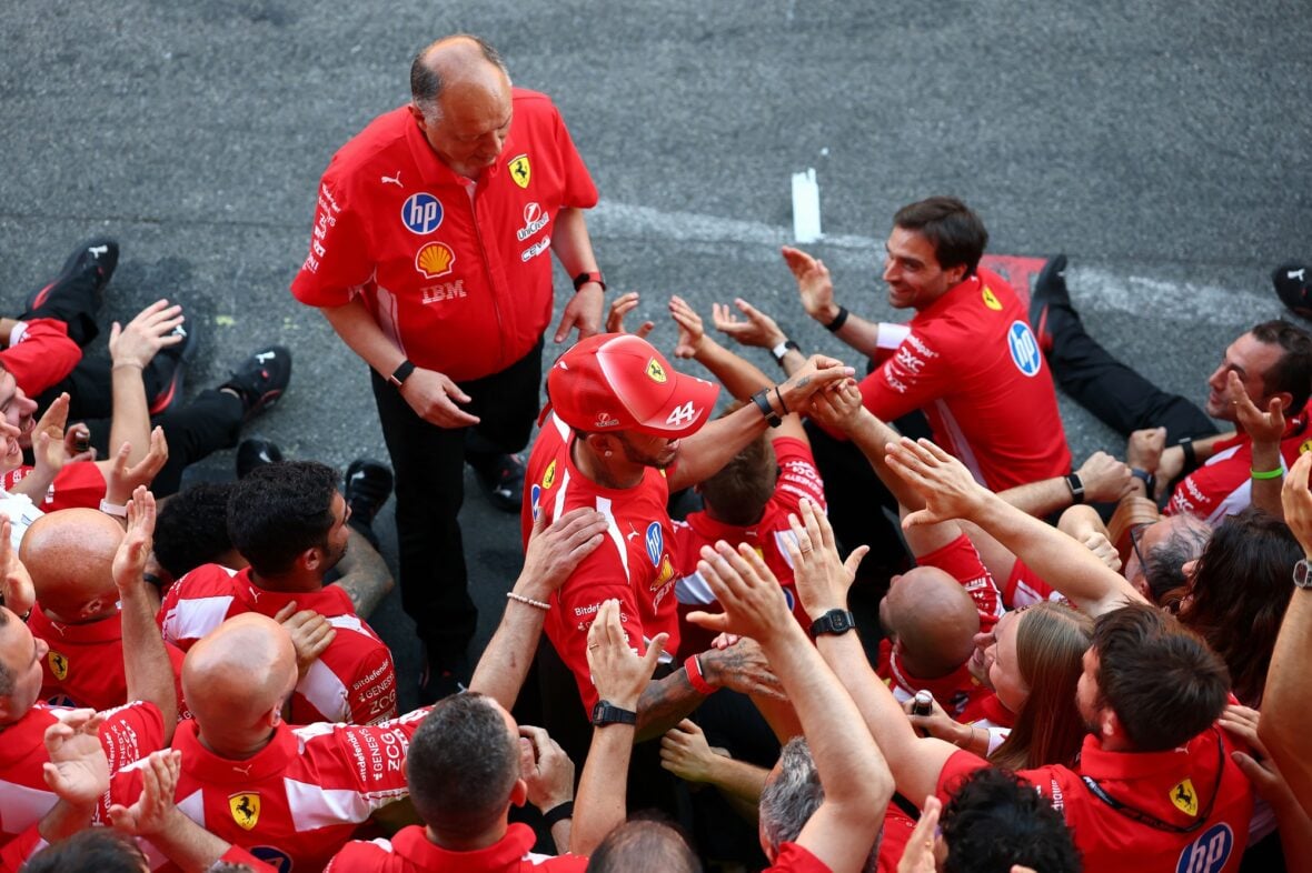 Lewis Hamilton celebrates winning Barcelona-Catalunya grand prix