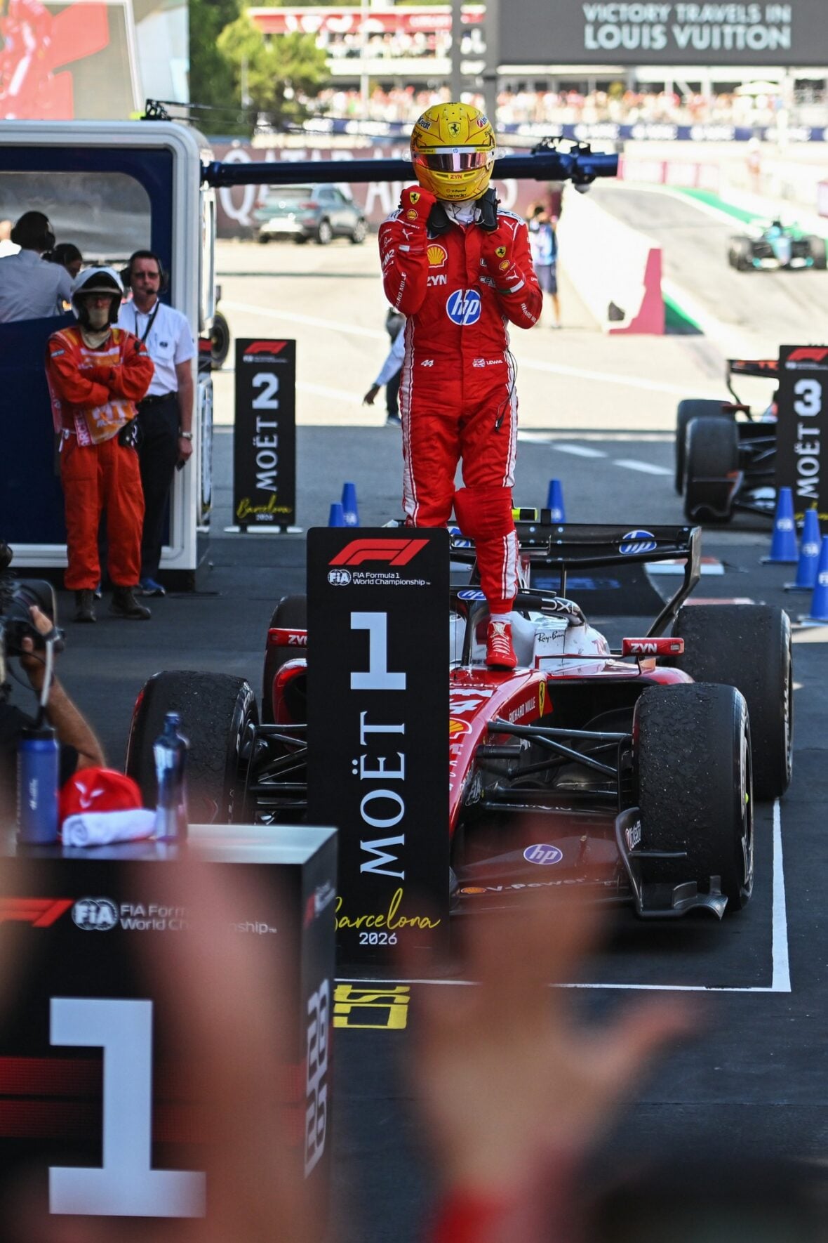 Lewis Hamilton celebrates winning Barcelona-Catalunya grand prix