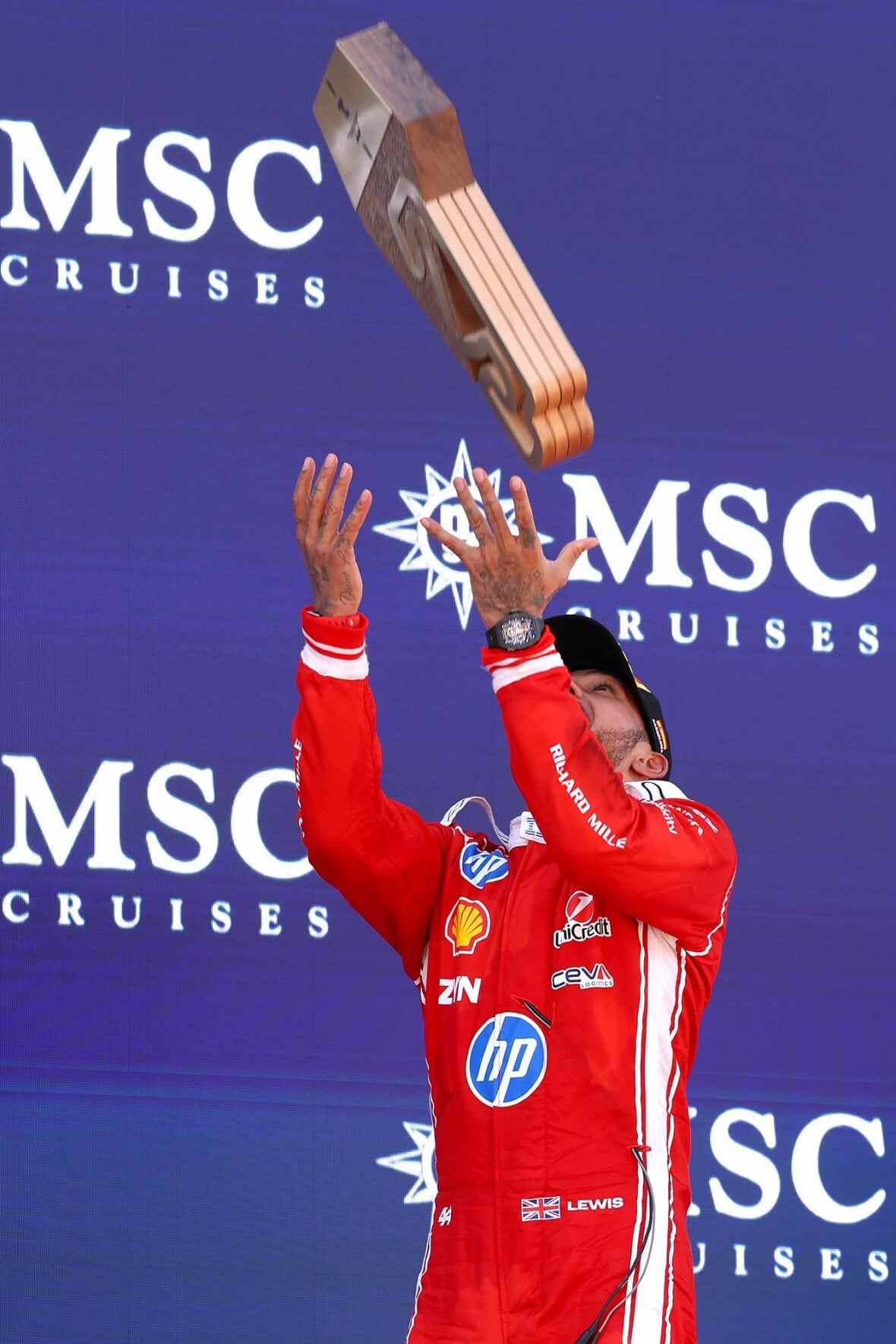 Lewis Hamilton celebrates winning Barcelona-Catalunya grand prix