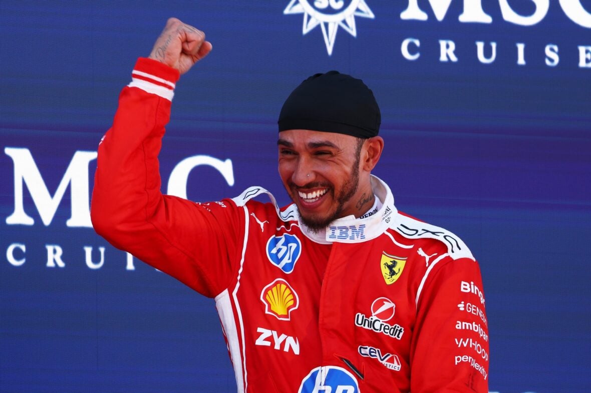 Lewis Hamilton celebrates winning Barcelona-Catalunya grand prix