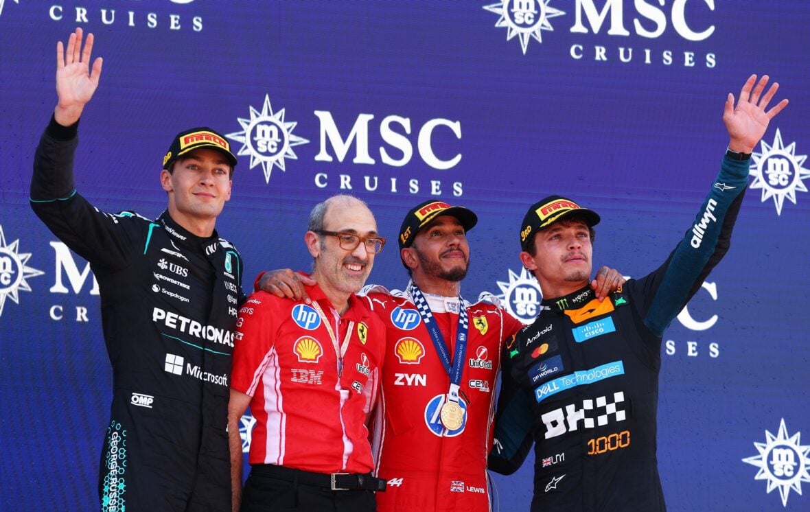Lewis Hamilton celebrates winning Barcelona-Catalunya grand prix