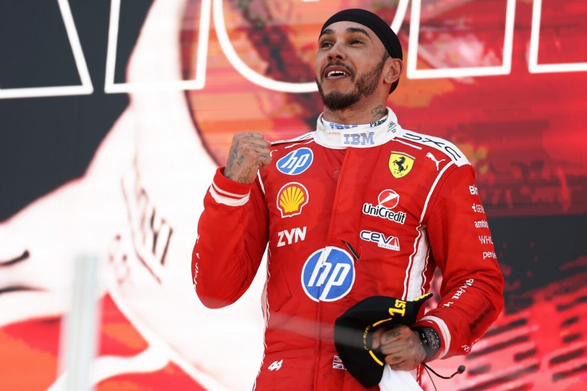 Lewis Hamilton celebrates winning Barcelona-Catalunya grand prix