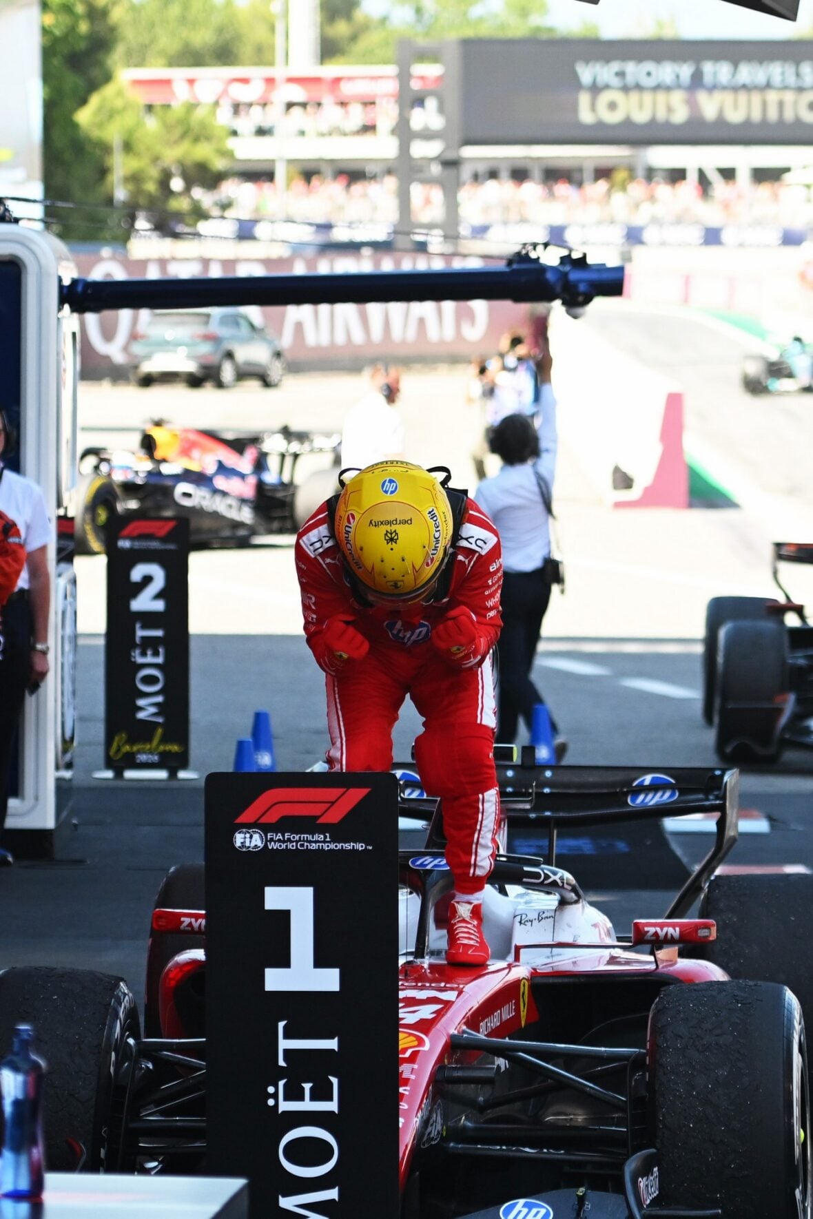 Lewis Hamilton celebrates winning Barcelona-Catalunya grand prix