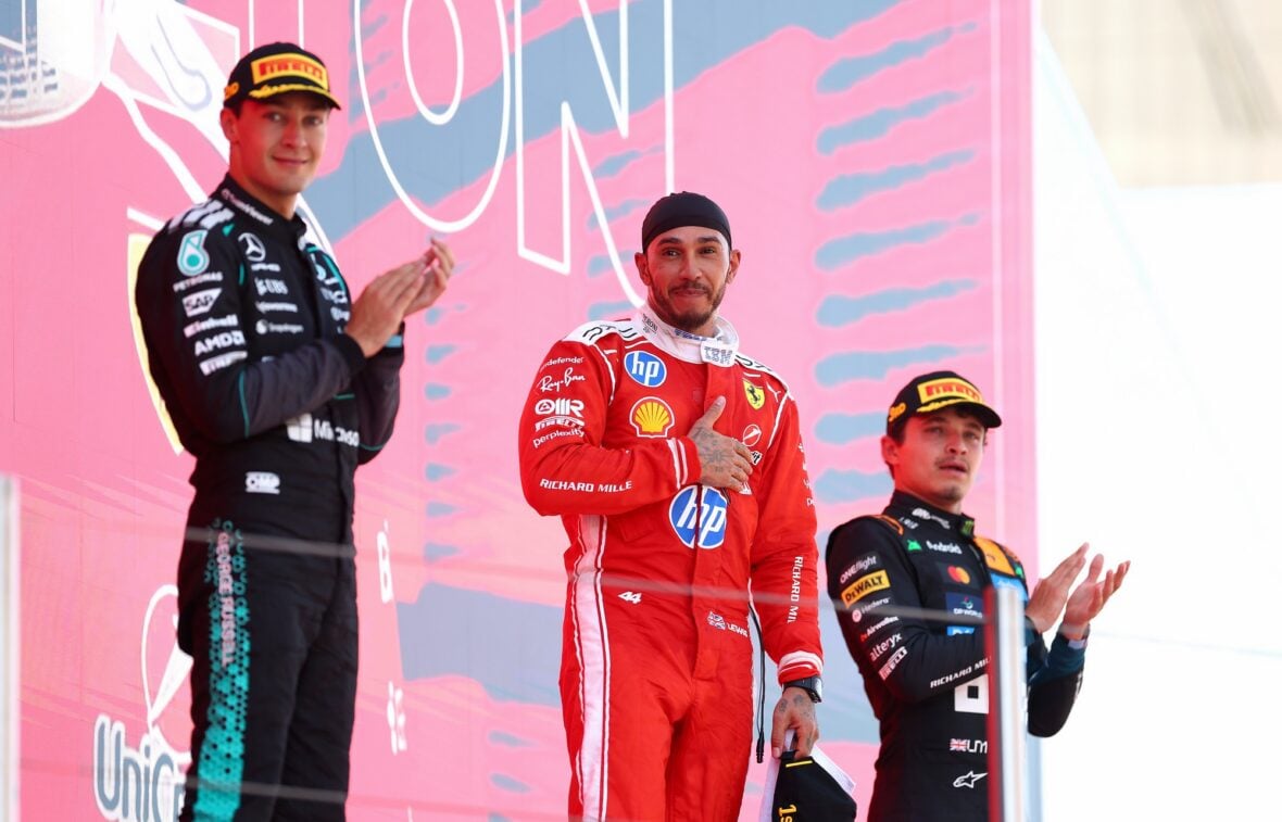 Lewis Hamilton celebrates winning Barcelona-Catalunya grand prix