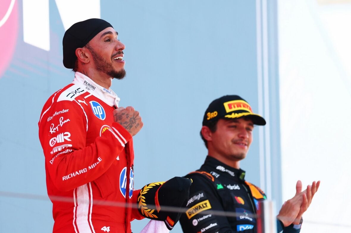 Lewis Hamilton celebrates winning Barcelona-Catalunya grand prix