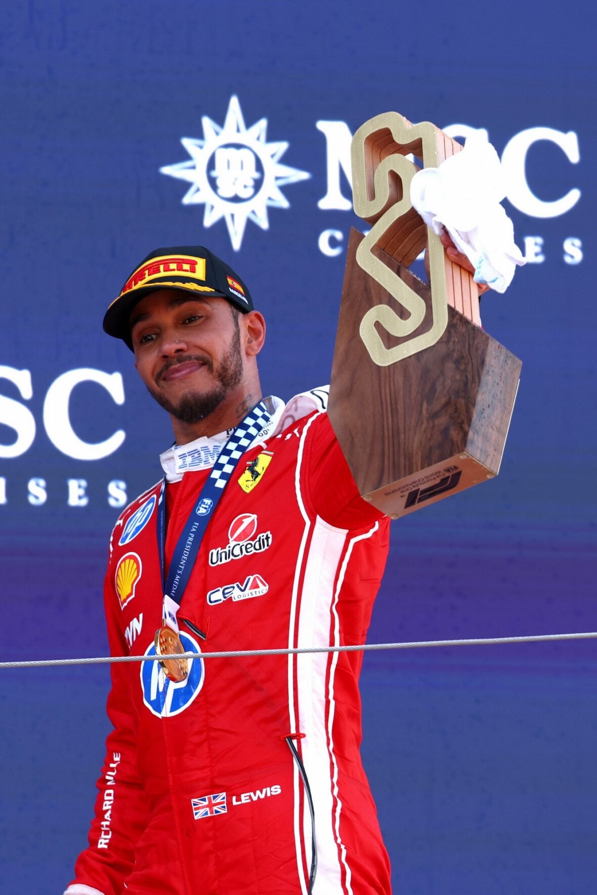 Lewis Hamilton celebrates winning Barcelona-Catalunya grand prix
