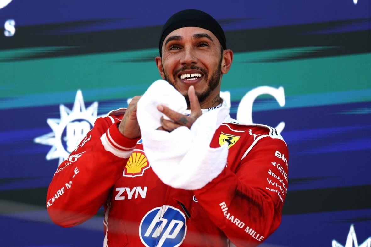 Lewis Hamilton celebrates winning Barcelona-Catalunya grand prix