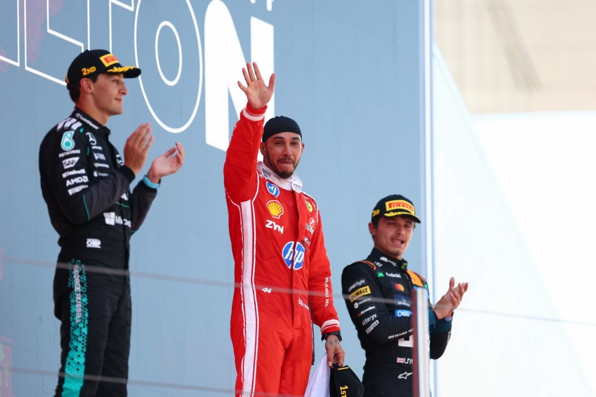 Lewis Hamilton celebrates winning Barcelona-Catalunya grand prix