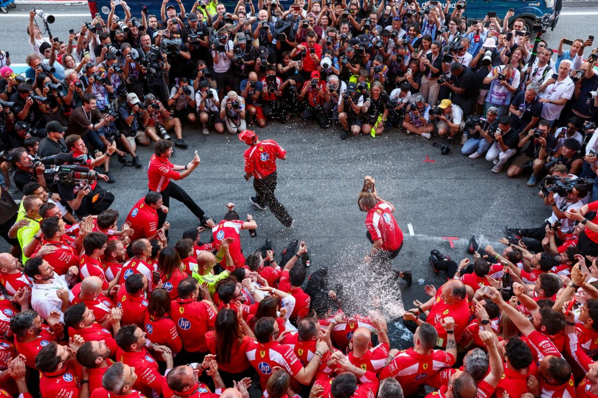 Lewis Hamilton celebrates winning Barcelona-Catalunya grand prix