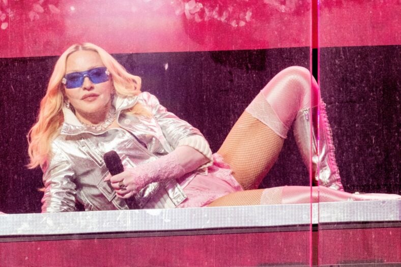 Madonna performs during a surprise concert in Times Square