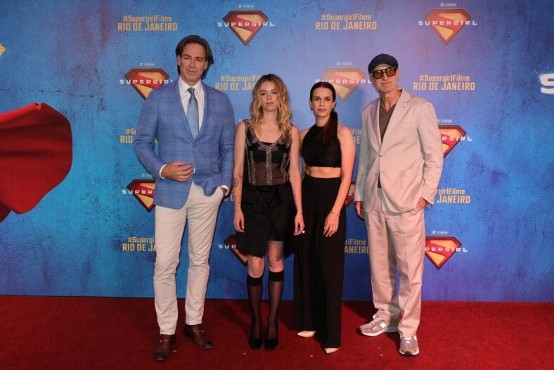 Peter Safran, Milly Alcock, Ana Nogueira and Craig Gillespie attend Supergirl premiere in Brazil