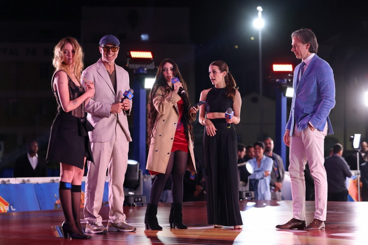 Peter Safran, Milly Alcock, Ana Nogueira and Craig Gillespie attend Supergirl premiere in Brazil