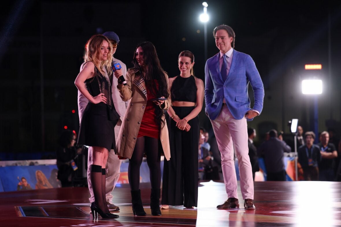Peter Safran, Milly Alcock, Ana Nogueira and Craig Gillespie attend Supergirl premiere in Brazil