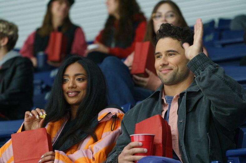 Still of Nadine Bhabha and Robbie GK in Heated Rivalry season one