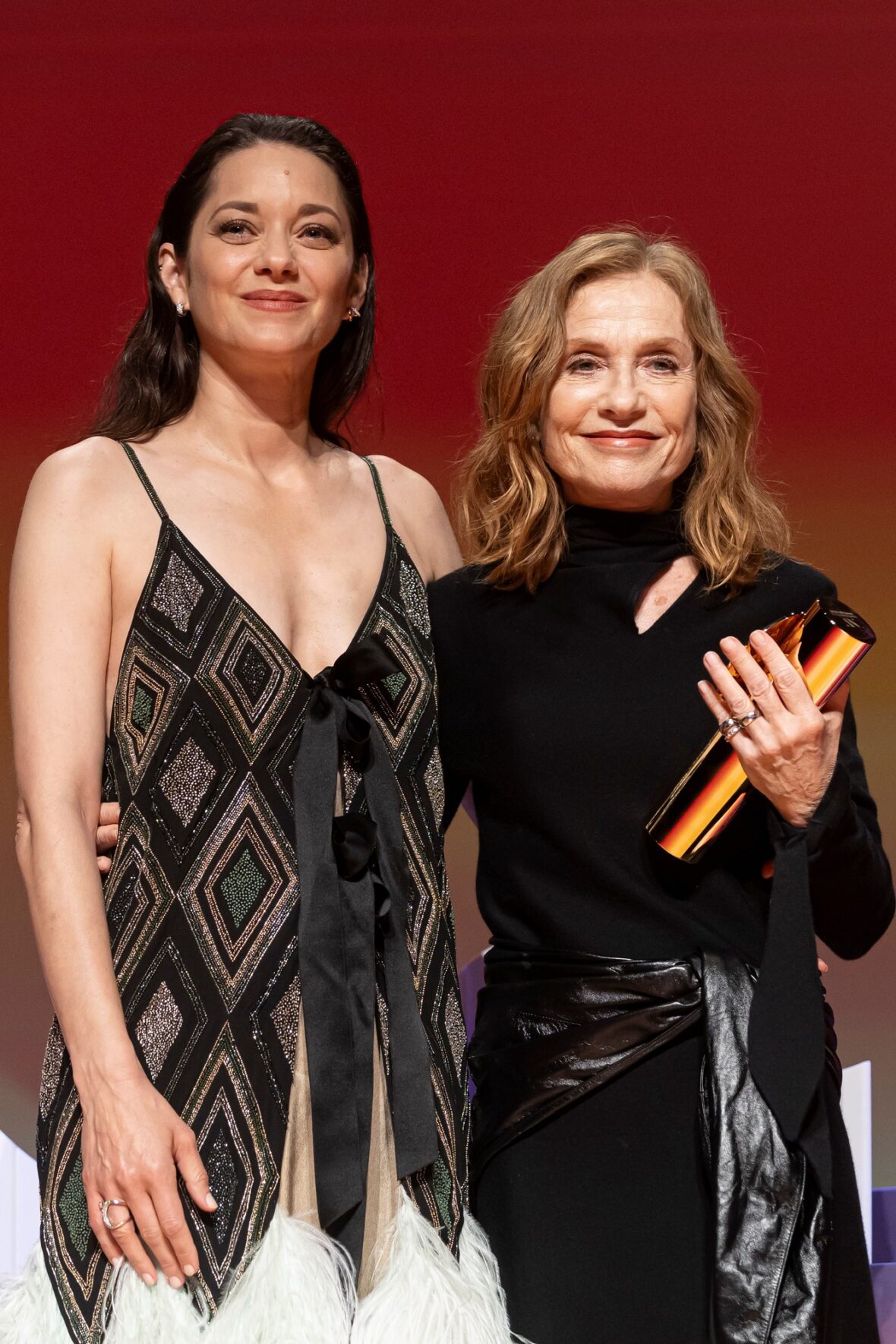Isabelle Huppert and Marion Cotillard on stage during the Opening Ceremony during the 4th Nouvelles Vagues International Biarritz Film Festival