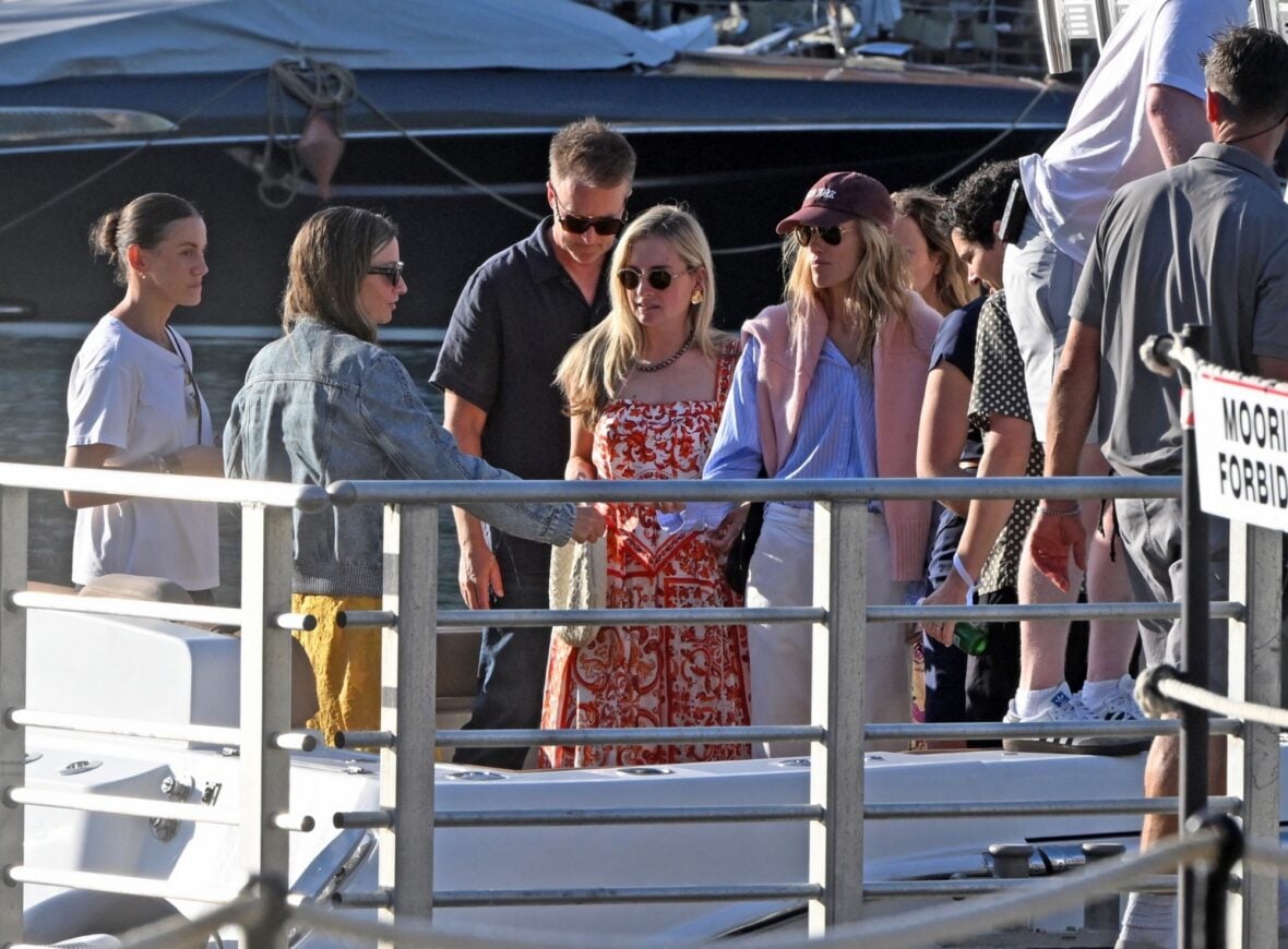 Olivia Wilde, Olivia Hamilton, and Edward Norton on boat to Portofino