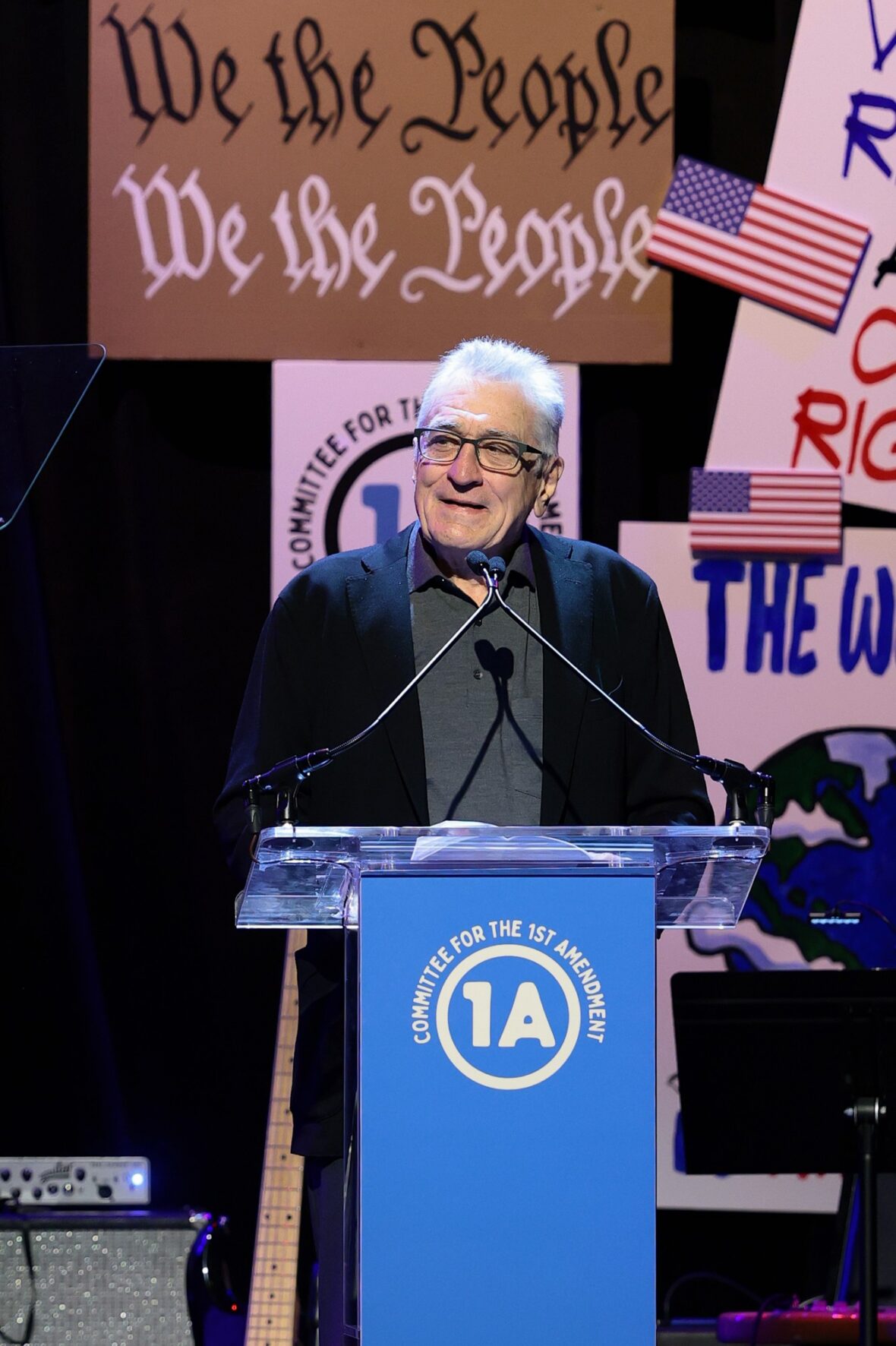 Robert De Niro speaks onstage during the Rise Up, Sing Out: A Concert for the First Amendment