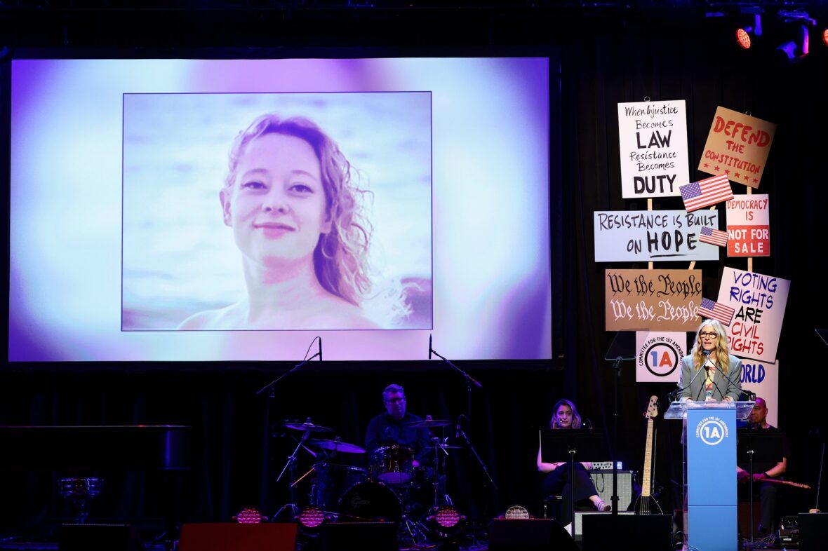 Julia Roberts speaks onstage during the Rise Up, Sing Out: A Concert for the First Amendment