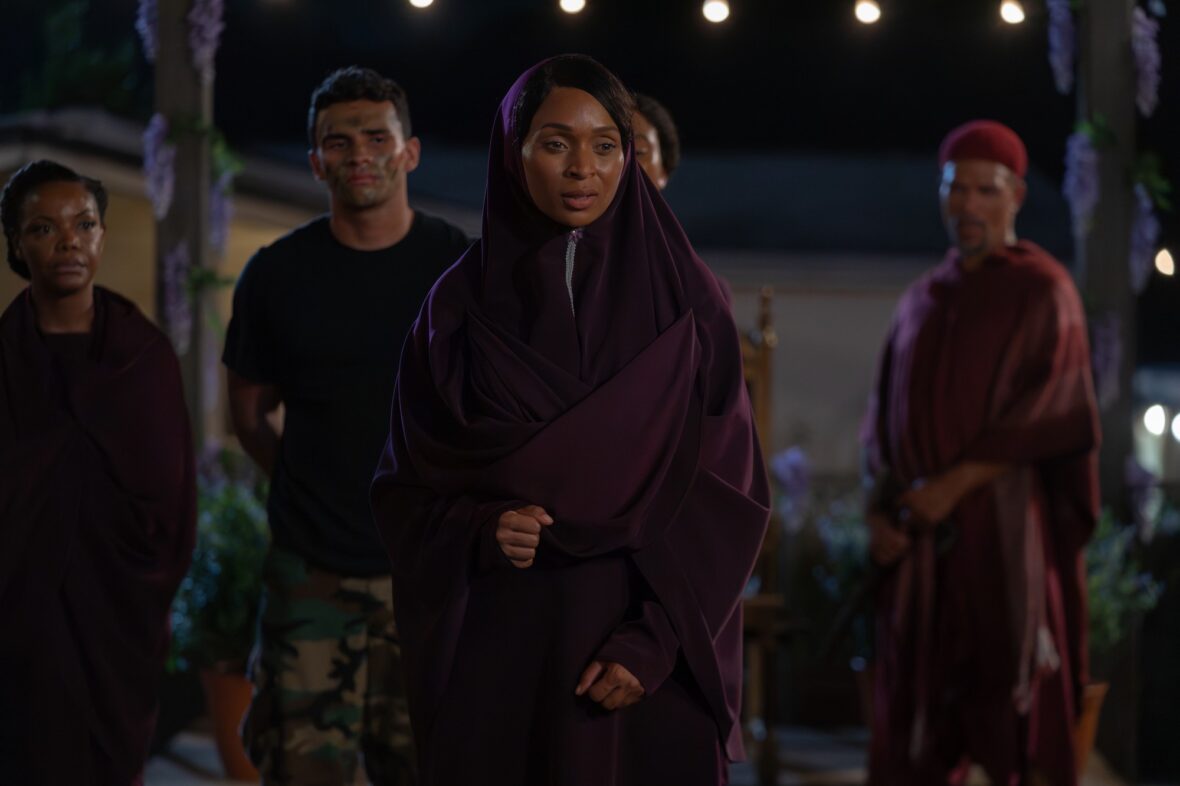 Nadege August, Colin Mccalla, and Melissa L. Williams in Tyler Perry's Ruthless season six still