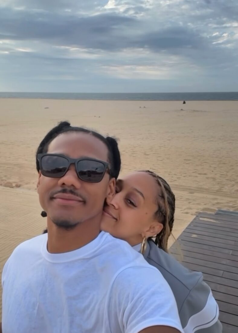 Tia Mowry and boyfriend Javone Williams in beach selfie