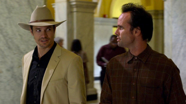 Timothy Olyphant as Raylan Givens and Walton Goggins as Boyd Crowder in Justified