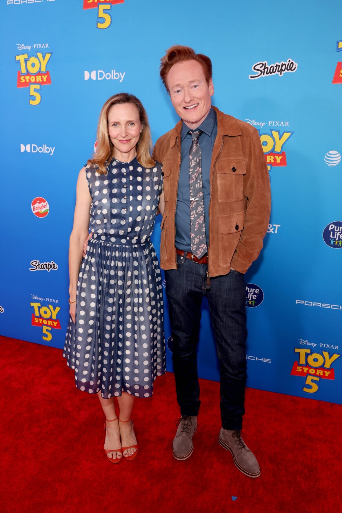 Conan O'Brien and Liza Powel O'Brien attend the Toy Story 5 premiere in Los Angeles