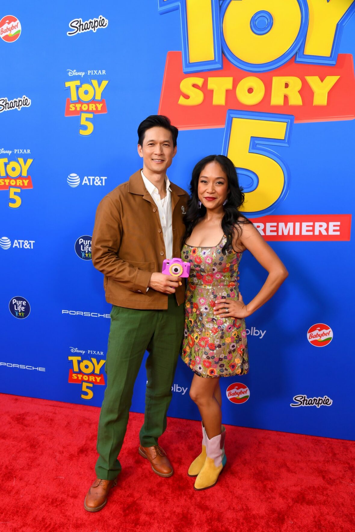 Harry Shum Jr and Shelby Rabara attend the Toy Story 5 premiere in Los Angeles