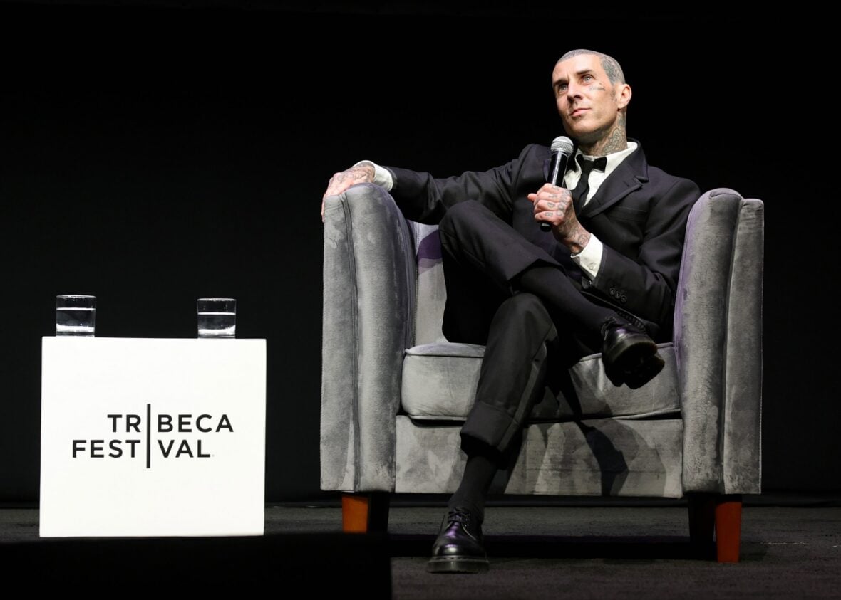 Travis Barker speaks on stage at his Tribeca Film Festival premiere