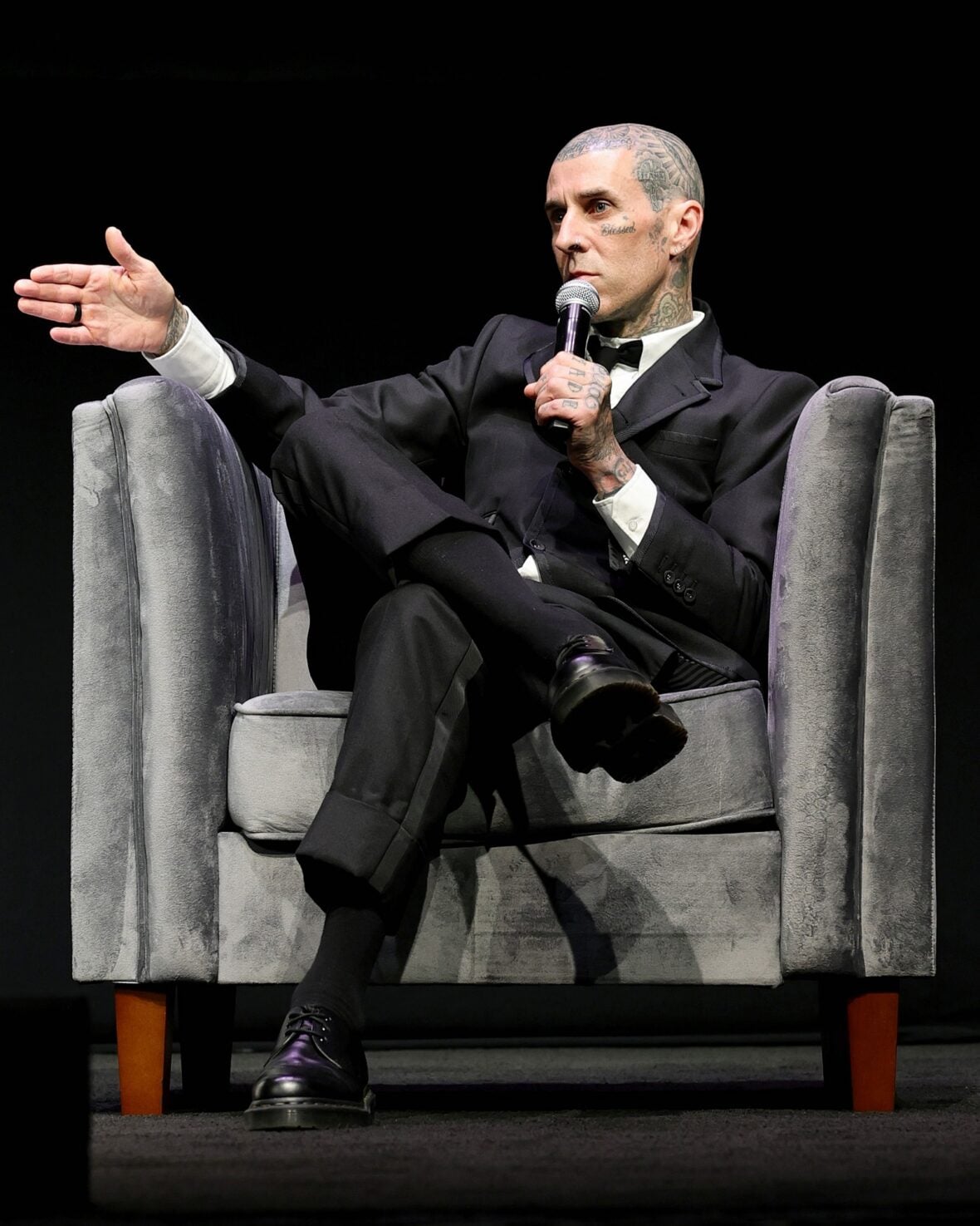 Travis Barker speaks on stage at his Tribeca Film Festival premiere