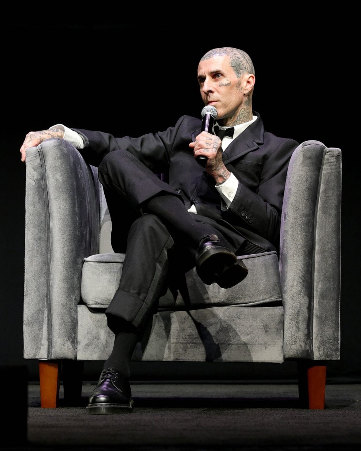 Travis Barker speaks on stage at his Tribeca Film Festival premiere