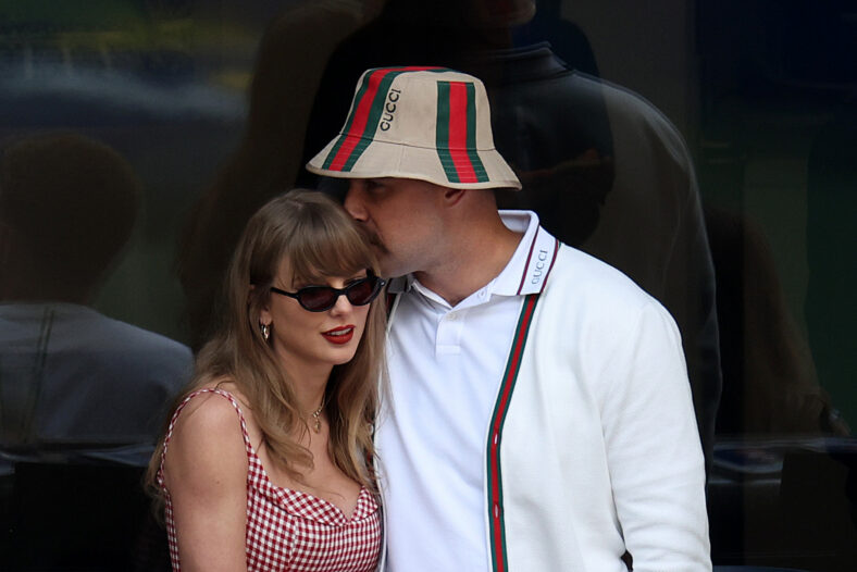 Stock image of Taylor Swift and Travis Kelce together during their relationship