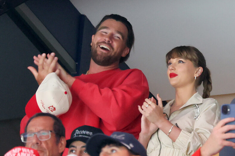 Stock image of Taylor Swift and Travis Kelce together during their relationship