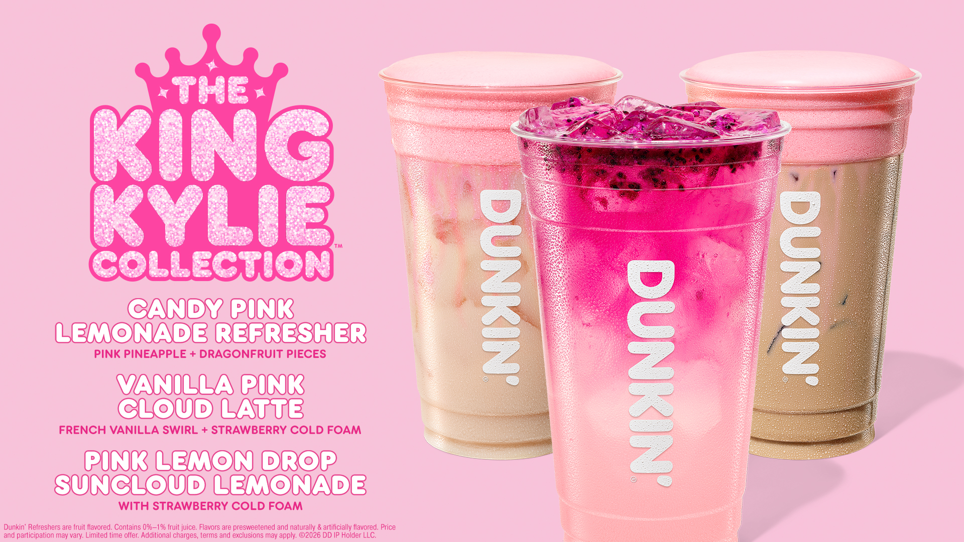 Kylie Jenner partners with Dunkin’ for the King Kylie Collection, a trio of limited-time drinks inspired by that era of her life.