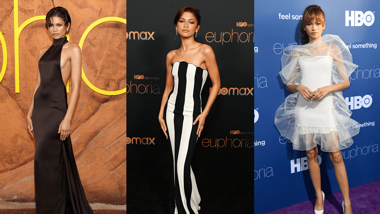 Zendaya at the 'Euphoria' premieres for seasons three, two and one.
