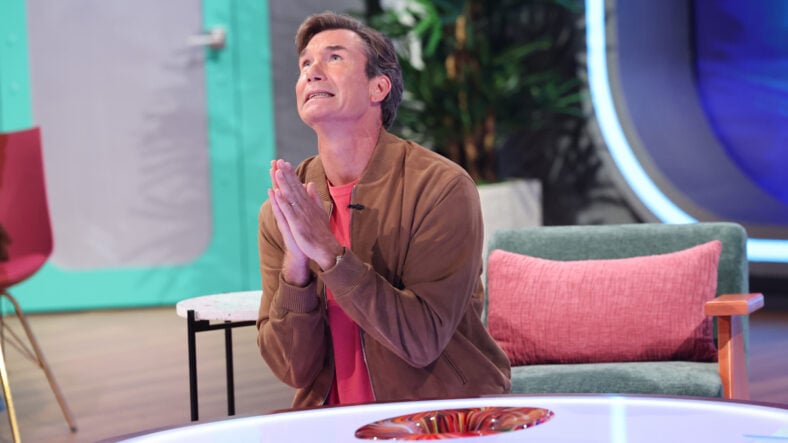 Jerry OConnell prays to someone above in a still from Big Brother Unlocked
