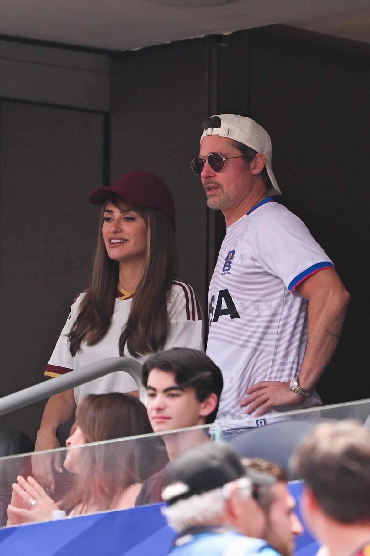 Brad Pitt and Penelope Cruz watch Spain vs. Belgium during the 2026 FIFA World Cup quarter final