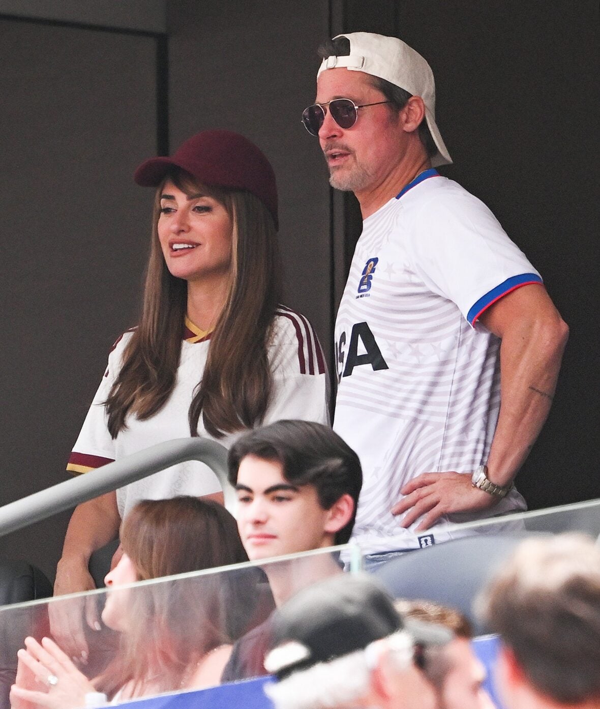 Brad Pitt and Penelope Cruz watch Spain vs. Belgium during the 2026 FIFA World Cup quarter final