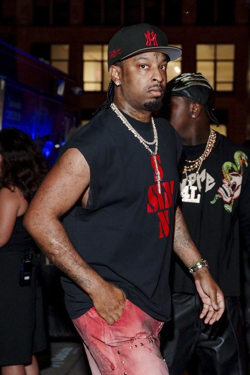 21 Savage attends Raising Cane's party in NYC