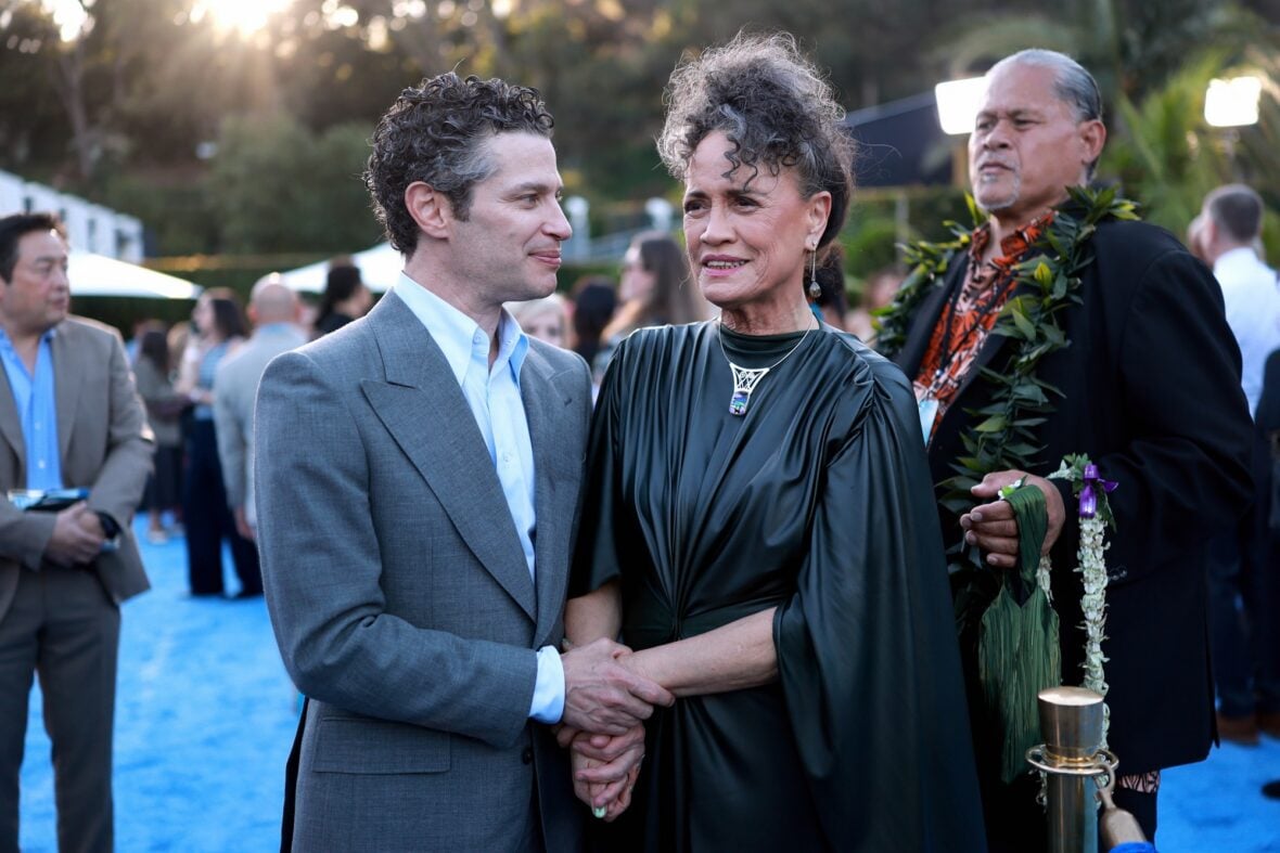 Thomas Kail and Rena Owen at the live-action Moana premiere in Los Angeles