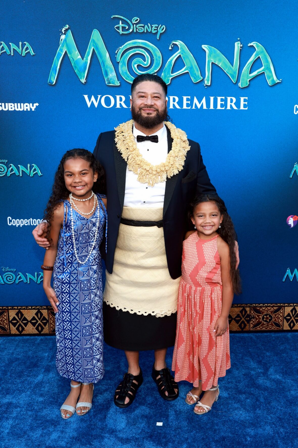 Amaya Masoli, John Tui and Emma Puahi-Shapazian at the live-action Moana premiere in Los Angeles